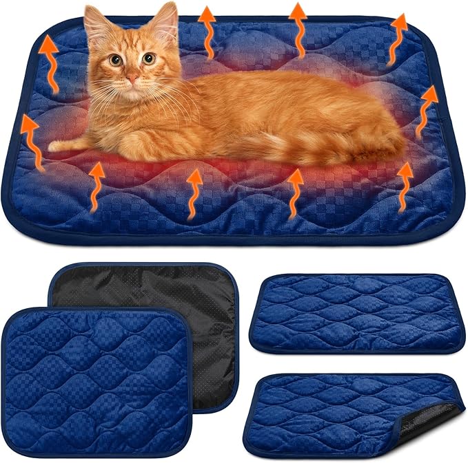 Tujoe 4 Pack Self Warming Cat Mat Self Heating Cat Pad Warm Thermal Pet Bed Washable Dog Crate Pad Body Heat Dog Bed Mat Blanket Non Slip Bottom for Outdoor Indoor Pets