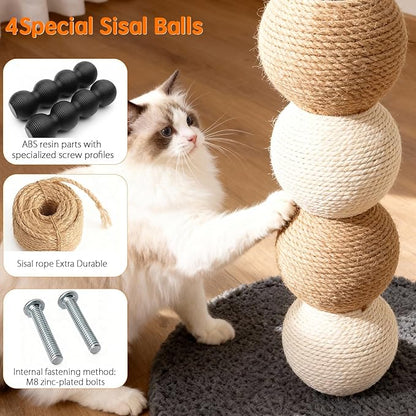 2 Pack Cat Scratching Post Replacement, 13.8 x 3.93 Inch Moden Sisal Poles with M8 Screws, Refill Parts for Indoor Cat Towers and Furniture Repair-White