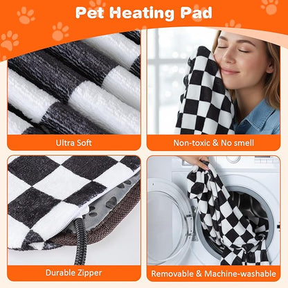 Dog and Cat Heating Pad, 12 Adjustable Temperature & Timer with Chew Resistant Cord, Indoor Pet Heated Bed Mat for Cats and Dogs (Black, 35.4x23.6in)