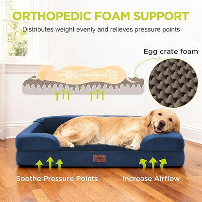 Extra Large Dog Bed, Orthopedic XL Washable Bed for Big Dog Waterproof Pet Couch Sofa Bolster with Removable Cover, Non-Slip Bottom, Tennis Ball Toy, 42 x 30