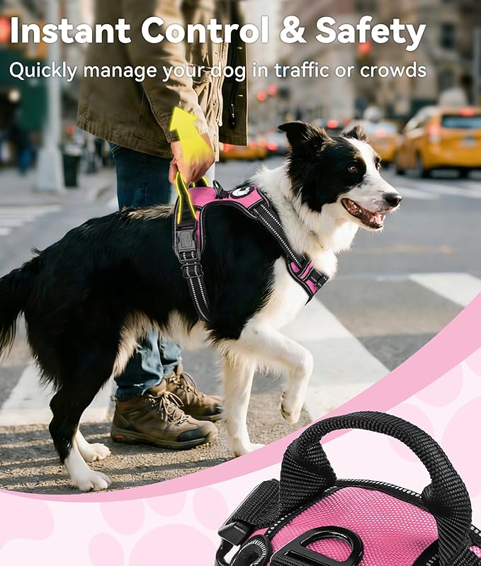 Joytale No Pull Dog Harness for Extra Large Dogs, Reflective Pet Vest with Front Clip, Adjustable Soft Padded Harnesses with Easy Control Handle for Training and Walking, Hot Pink, XL