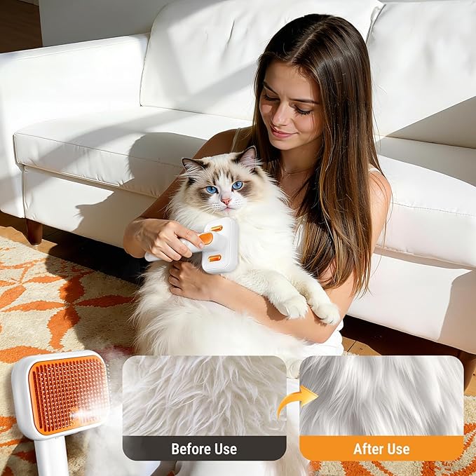 3-in-1 Pet Grooming Brush with Cool Mist & Self-Cleaning Deshedding Tool for Dogs Cats, Extra Wide Comb, Visible Water Window, Gentle for All Coats & Sensitive Skin - Ideal for Spring Shedding