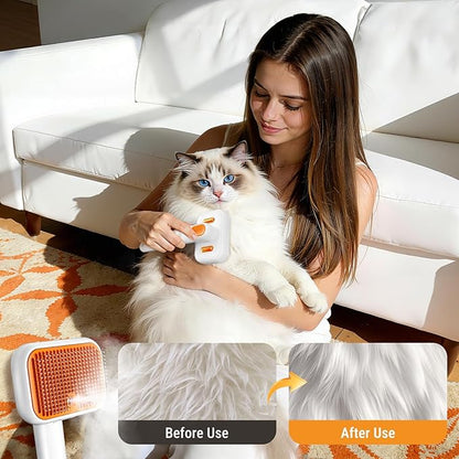 3-in-1 Pet Grooming Brush with Cool Mist & Self-Cleaning Deshedding Tool for Dogs Cats, Extra Wide Comb, Visible Water Window, Gentle for All Coats & Sensitive Skin - Ideal for Spring Shedding