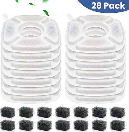 28 Pcs Cat Pet Water Fountain Filters, 14 Pcs Cat Fountain Replacement Filters & 14 Pcs Pre-Filter Sponges, Pet Fountain Filter for 95oz/2.8L 135oz/4L 67oz/2L Automatic Pet Drinking Cat Water Fountain