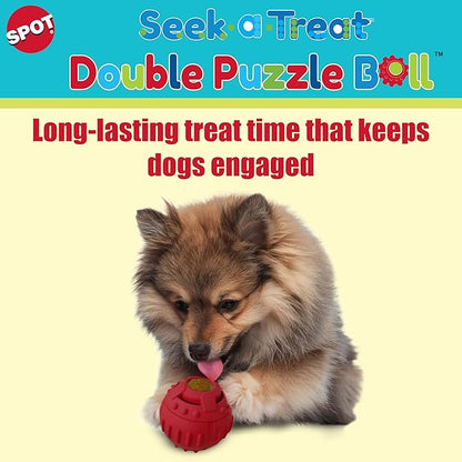 SPOT Seek-A-Treat Double Puzzle Ball Dog Toy, 3.25 in Durable Rubber Treat Dispenser with Dual Openings for Mental Stimulation & Long-Lasting Play, for Dogs up to 50 lbs