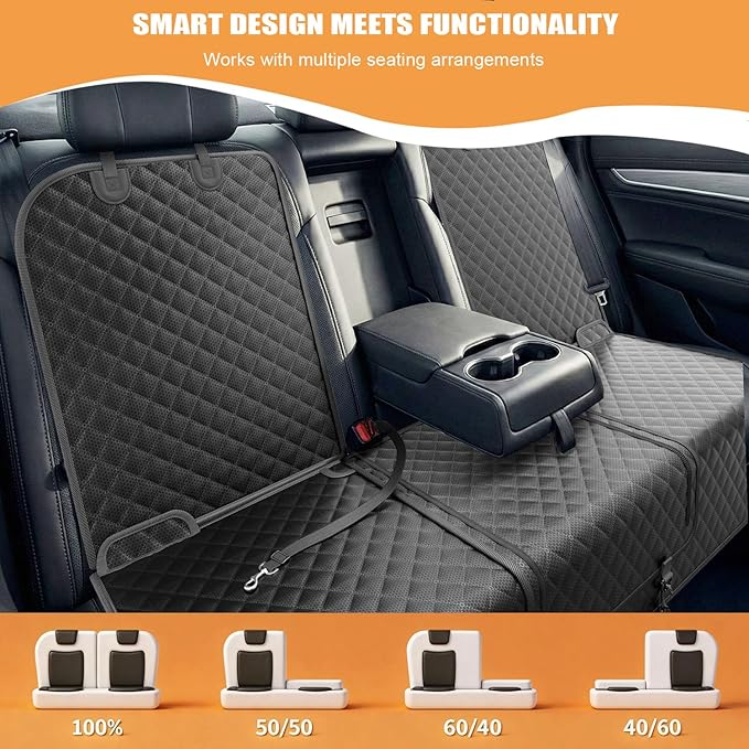Dog Car Seat Cover for Back Seat, Waterproof Back Seat Cover with Zippered Armrest Access, Non Slip Rear Bench Cover for Cars SUVs and Trucks - 60W