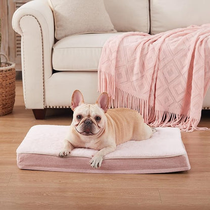 WATANIYA PET Memory Foam Medium Dog Bed, Cooling Dog Beds for Medium Dogs, Washable Orthopedic Pet Bed for Crate with Joint Relief Memory Foam, Waterproof Liner and Plush Cover (Pink)