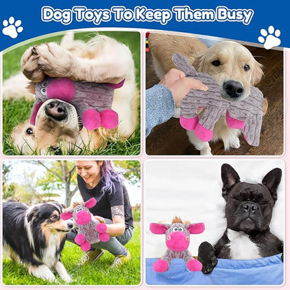 loncoldy Plush Chew Toys for Large Dogs, Tough Crinkle Stuffed Animal Squeaky Interactive Toys for Small Medium Large Dogs, Keep Them Busy, Big Pet Toys