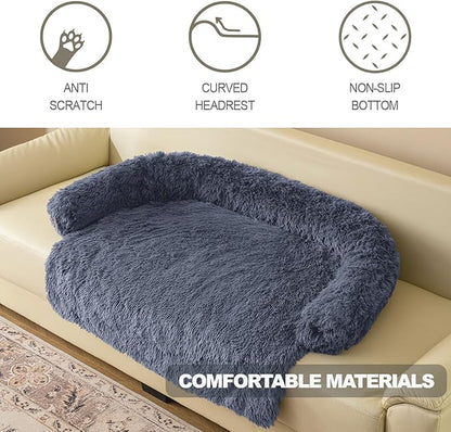 Tinaco Calming Dogs/Cats Bed Mats, Dog Pad Washable Removable Couch Cover, Plush Long Fur Mat for Pets, Waterproof Lining, Perfect for Small, Medium and Large Dogs and Cats (Navy Blue, 59"x39")