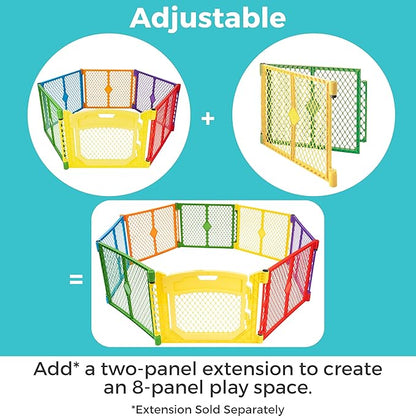 Toddleroo by North States - Superyard Colorplay Ultimate Play Yard: Freestanding 6 Panel Baby Playpen - Indoor/Outdoor Use - Made in USA - Encloses Up to 18.5 Square Feet - 26 Inches Tall - Colorplay