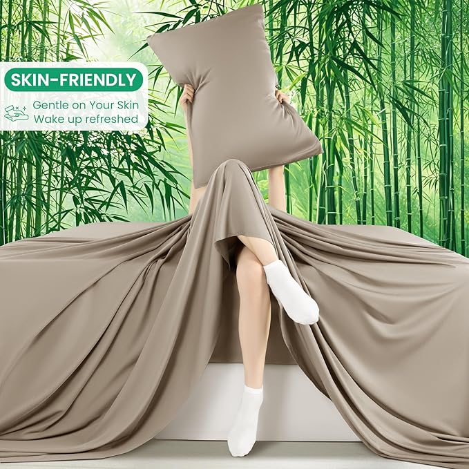 SONORO KATE 100% Viscose Derived from Bamboo_Sheets King Size, Ultra Breathable & Cooling Bed Sheets for Hot Sleepers, Hotel Luxury Silky Bedding Sheets, 16" Deep Pocket - 4PC (Simply Taupe,King)