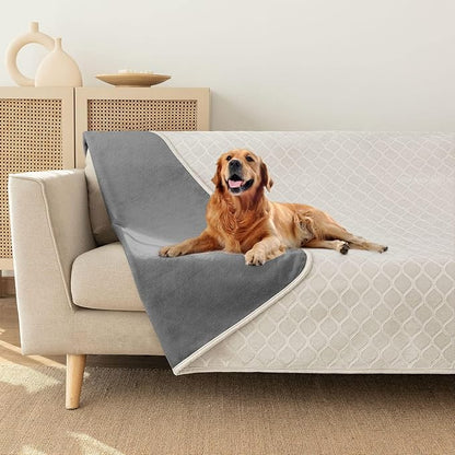 fuguitex Waterproof Dog Blanket Bed Cover Dog Crystal Velvet Moroccan Fuzzy Cozy Plush Pet Blanket Throw Blanket for Couch Sofa(82 * 102 inch, Cream+Grey)