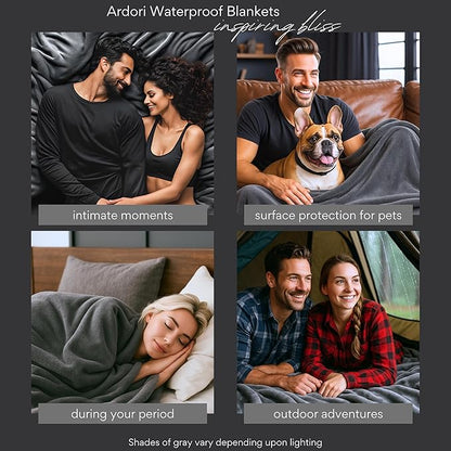 Waterproof Blanket King Size, Gray, 82x82"- Water Proof and Stain Resistant Blankets for Bed, Couch, Couples Fleece Moisture Absorbent, Layered Sheet Protector, Leakproof Protective Top Cover Throws