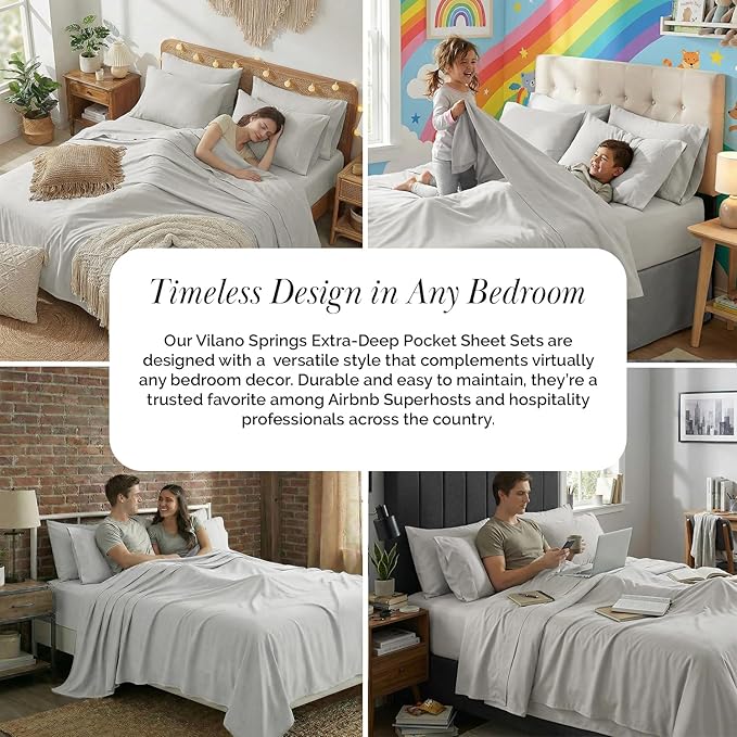 Southshore Fine Living, Inc. 21-Inch Extra Deep Pocket Queen Sheet Set 6 Piece for Tall Mattress, Pet Hair Resistant Bedding, Microfiber Queen Size Sheets, Breathable Easy Care, Light Grey Sheets