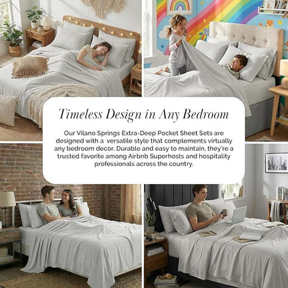 Southshore Fine Living, Inc. 4-Piece Dorm Sheets Twin XL Set, 21-Inch Extra Deep Pocket Sheets, Deep Pocket Twin XL Fitted Sheet, Light Grey Pillow Cases Set of 2, Light Grey