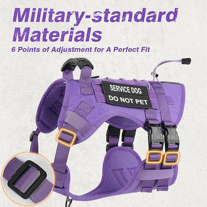 No Pull Tactical Dog Harness for Small Dogs, Escape Proof Molle Dog Vest Harness and Leash Set, Adjustable Military Service Dog Harness with Handle for Medium Large Dogs(Purple, Medium)