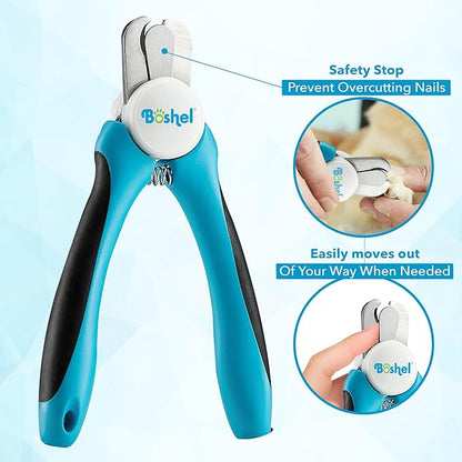 Boshel Large Dog Nail Clippers with Safety Guard to Avoid Over-Cutting Nails and Free Nail File, Razor Sharp Blades, Professional at Home Grooming