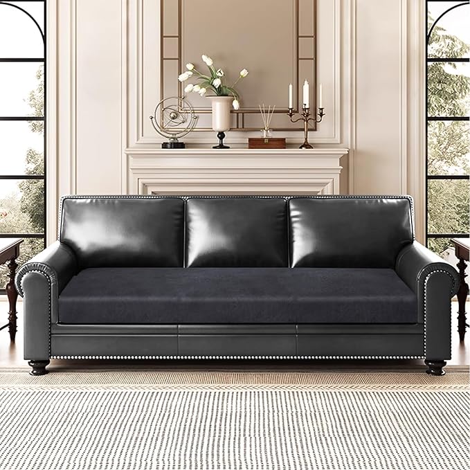 ANARACHON Leather Look Couch Cushion Covers Sofa Seat Slipcovers Sets Couches Furniture Protector for Sectional Armchair Loveseat Pets Kids Stretch Spandex Fabric (1 Cushion Sofa, Dark Grey)