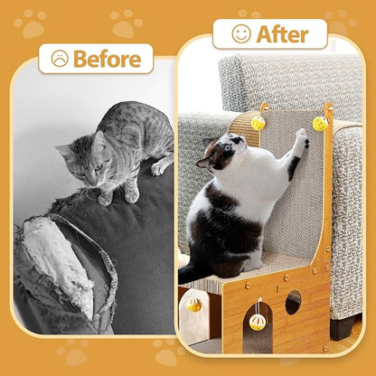 YEMOO Cat Scratcher, Cat Scratching Board, L Shaped Vertical Cat Scratcher for Wall and Couch Protection, Cat Cardboard Scratcher with 4 Ball Toys for Indoor Cats