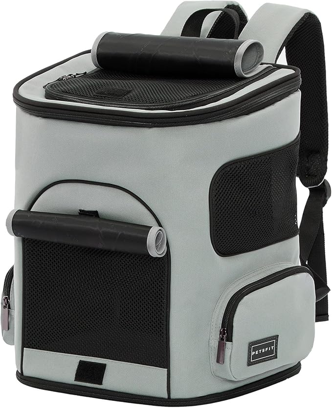 PETSFIT Cat Carrier Backpack with Upgraded Waist Protection, Pet Carrier Backpack Designed for Small Dogs/Cats, Fully Ventilated Collapsible Dog Backpack for Outdoor Traveling Hiking Camping,Grey