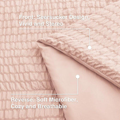Love's cabin Seersucker Pink Twin XL Comforter Set, 5-Piece All Season Lightweight Bed in a Bag Bedding Set with Comforter, Flat Sheet, Fitted Sheet, Pillowcase and Sham | Soft, Breathable, Lightweight