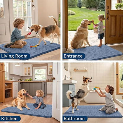 Smiry Dog Door Mat for Muddy Paws 70x24, Absorbs Moisture and Dirt Doormat, Non-Slip Washable Quick Dry Chenille Front Door Mat Indoor Entrance, Entryway Carpet for Inside Floor, Airy Blue