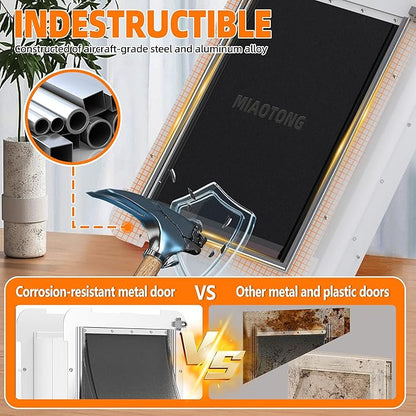 MIAOTONG 3-Flap Dog Door for Wall, Energy-Efficient Insulated Pet Door for Wall, Aluminum Lock Doggy Doors,Steel Frame and Telescoping Tunnel Dog Doors (Pets Up to 220 Lb) -X-Large