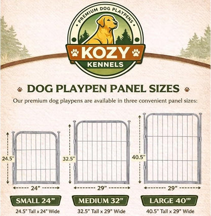 Dog Playpen - 24 inch, 8 Panel Portable Grey Metal Pet Play Pen for Small Dogs and Puppies - Indoor/Outdoor Kennel Cage | Anti-Rust Tool Free Setup for Home, Yard, RV, or Camping