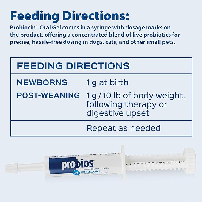 Probios Probiocin Oral Pet Gel for Dogs and Cats, Probiotic Supplement for Digestive & Immune Support, 15 g Tube (Pack of 2)