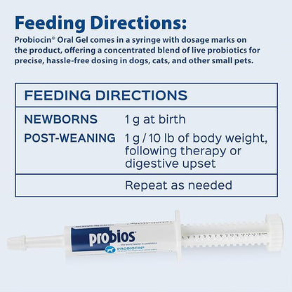 Probios Probiocin Oral Pet Gel for Dogs and Cats, Probiotic Supplement for Digestive & Immune Support, 15 g Tube (Pack of 2)