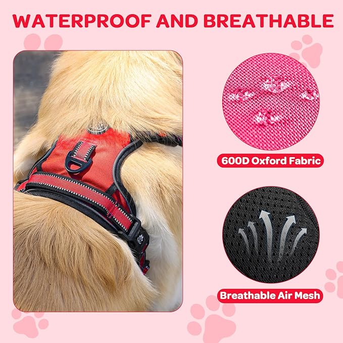 FURRYFECTION Plaid Dog Harness for Small Dogs, Reflective No Pull Adjustable Pet Vest with Front Clip, Leash, Easy Control Handle and Seat Belt, Red, S
