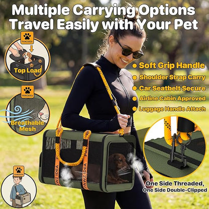 PAWZIDEA Expandable Pet Carrier Airline Approved, 18"×11"×11" Small Dog Carriers, Collapsible Top-Load Cat Carrier for 2 Cats Under Seat, Soft-Sided Puppy & Animal Travel Bag, ID Card, Up to 15lbs