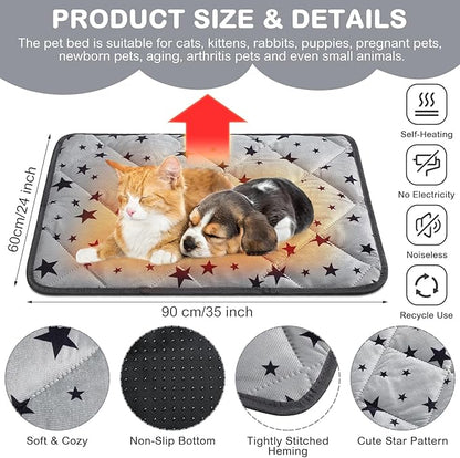 Namalu 4 Pack Self Warming Cat Bed Self Heating Cat Mat Star Pattern Soft Dog Crate Pad Thermal Pet Mat Anti Slip Kennel Dog Washable Warming Bed for Outdoor Indoor(24 x 35 Inch,Gray)