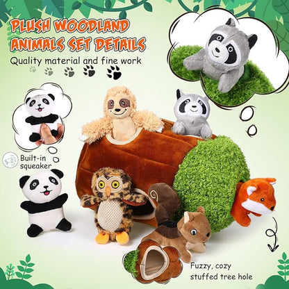 Skylety 7 Pieces Hide and Seek Dog Toys Activity Puppy Chew Squeaky Toys Plush Stuffing Burrow Woodland Stuffing with Squeakers for Small Medium Pets Dogs Puppy Gift(Cute,Medium)