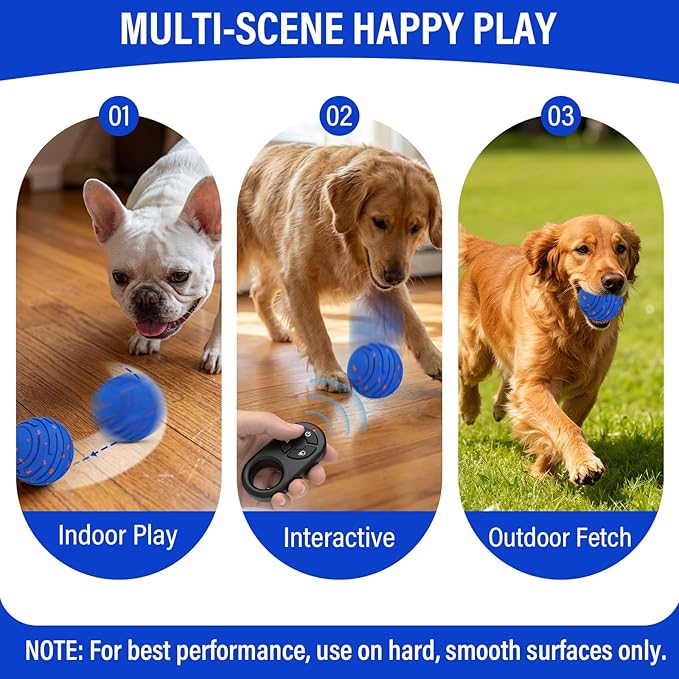 Smart Interactive Dog Toy Ball, Upgrade Automatic 3 Modes Moving Ball with Remote Control for Medium Large Dogs, Rechargeable Waterproof E-TPU Bounce & Rotating Dog Toy to Keep Busy (Dark Blue)
