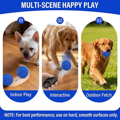 Smart Interactive Dog Toy Ball, Upgrade Automatic 3 Modes Moving Ball with Remote Control for Medium Large Dogs, Rechargeable Waterproof E-TPU Bounce & Rotating Dog Toy to Keep Busy (Dark Blue)