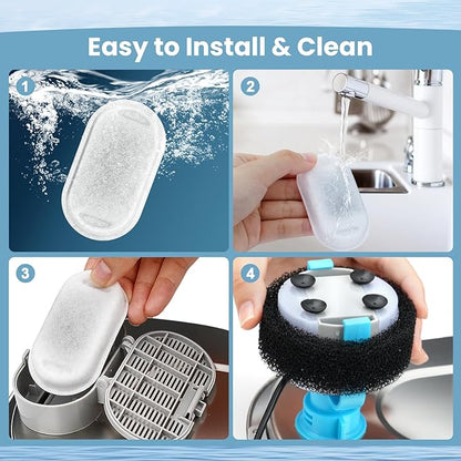 Cat Water Fountain Filter Replacement, 12 Pcs Cat Filters Pet Water Fountain Filter with 12 Pcs Sponges Foam for 67oz/2L & 108oz/3.2L Stainless Steel Automatic Cats Water Fountain Dispenser Filters