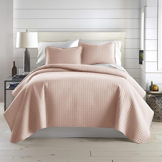 Southshore Fine Living, Inc. Twin Quilt Bedding Set, Stitched Soft Brushed Microfiber Blush Pink Quilt, Twin Coverlet Bedspread, Wrinkle & Pet Hair Resistant Bedding, Easy Care, 1 Pillow Sham, Blush