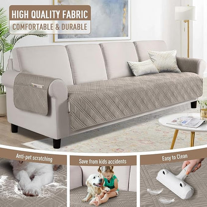 TAOCOCO Waterproof Oversized Sofa Covers for Pets Without Back Cover, Couch Seat Covers with Pocket for 4 Cushion Couch Washable Dog Sofa Protector Sofa Slipcovers(Oversized Sofa, Light Brown)