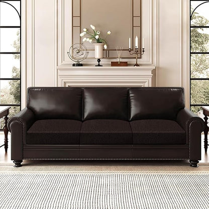 ANARACHON Leather Look Couch Cushion Covers Sofa Seat Slipcovers Sets Couches Furniture Protector for Sectional Armchair Loveseat Pets Kids Stretch Spandex Fabric (3 Cushion Sofa, Chocolate)