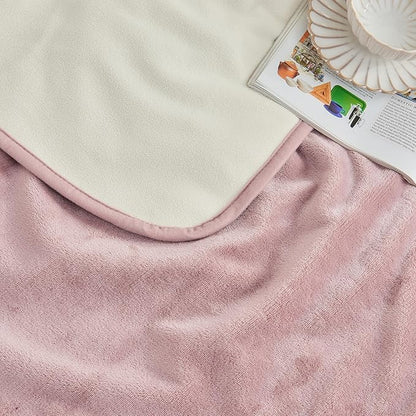 Waterproof Blanket 60"x80" for Adults, Reversible Waterproof Bed Cover for Dogs Cats Pets, Soft Leakproof Blanket for Bed Couch Sofa Furniture Protector, Dusty Pink/Off White