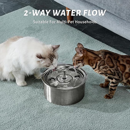 DOOOB Cat Water Fountain, 3.2L/108OZ Stainless Steel Cat Water Fountain, Automatic Metal Dog Water Fountains Water Bowl with Ultra-Quiet Pump and 1 Filter & 1 Sponge