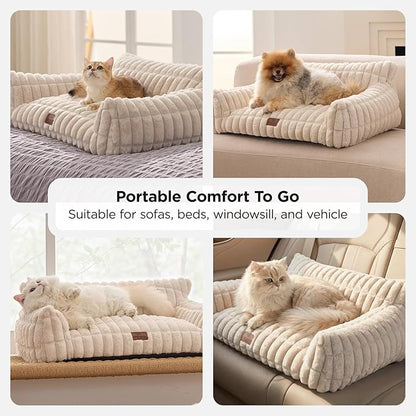Joydeco Cat Couch for Pets, 30 inch Plush Pet Sofa, Cat Bed for Indoor Cats with Removable Washable Cover, Supportive Pet Sofa, Cream
