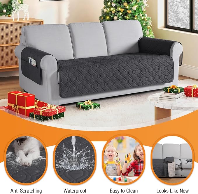 VANSOFY Couch Cover, Waterproof Sofa Covers Washable Slipcover Furniture Protector Couch Seat Covers Non-Slip Couch Cover for Dogs, Pets(Sofa Plus, Charcoal Gray)