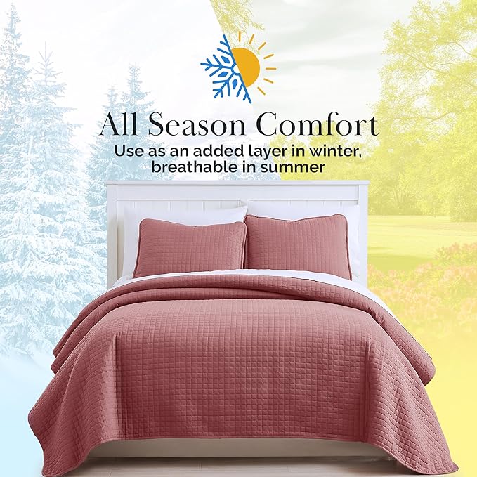 Southshore Fine Living, Inc. Twin XL Quilt Set with Pillow Sham, Quilted Twin Bedspread, Coverlet, Oversized Bed Quilt for Full Coverage, Soft and Comfy, Easy Care, Machine Washable, Marsala