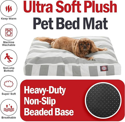 Majestic Pet Shredded Memory Foam Dog Bed Medium with Removable Washable Cover 35x29x4 Inch - Rectangle Orthopedic Dog Bed for Senior Dogs–Flat Durable Dogs Crate Bed - Vertical Stripe - Gray