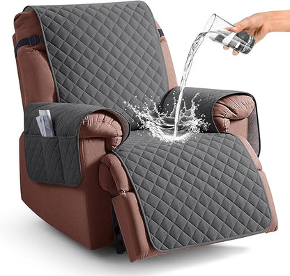 KinCam 100% Waterproof Recliner Chair Cover, Reclining Couch Covers for Pets, Dogs, Recliner Couch Slipcover Furniture Protector with Elastic Straps for Kids(23.6", Charcoal Gray)