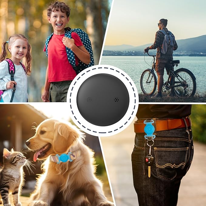 GPS Tracker for Dogs, Mini GPS Cat Tracker, IPX8 Waterproof GPS Trackers for Cats with Holder, No Monthly Fee, Work with Apple Find My(iOS Only), Smart Trackers for Dogs-YGBlue-4