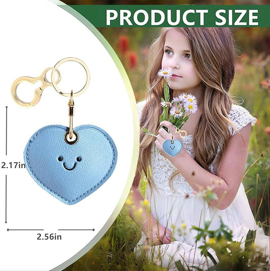 Leather Keychain Holder Case Compatible with AirTag,Cute Protective Cover with Keyring,Anti-Scratch Finder GPS Tracker Case for Wallet Keys,bag,pets,Backpack(Blue Heart)
