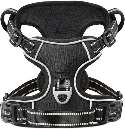 HEELE Dog Harness, No Pull Adjustable Padded Reflective Harness for Small Medium Large Dogs with Handle for Walking Training, Black, L